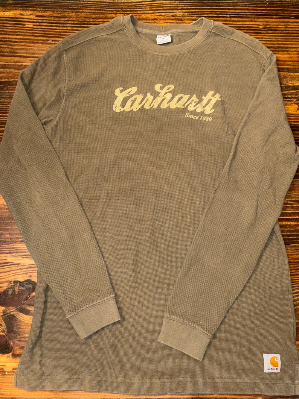 Carhartt Olive Green Waffle Knit Long Sleeve Thermal Shirt - Men’s Medium